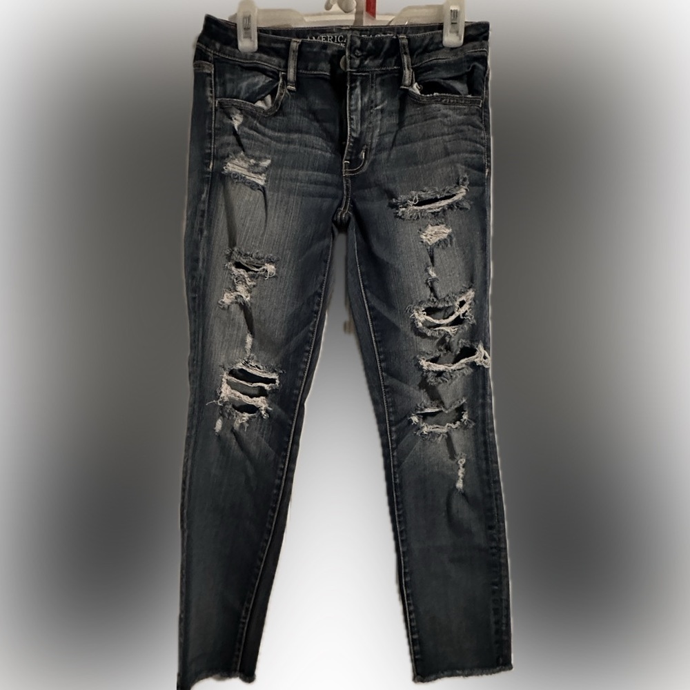 American Eagle Womens Jeans Jeggings Size 8R Hi Rise Super Stretch Dark Wash
